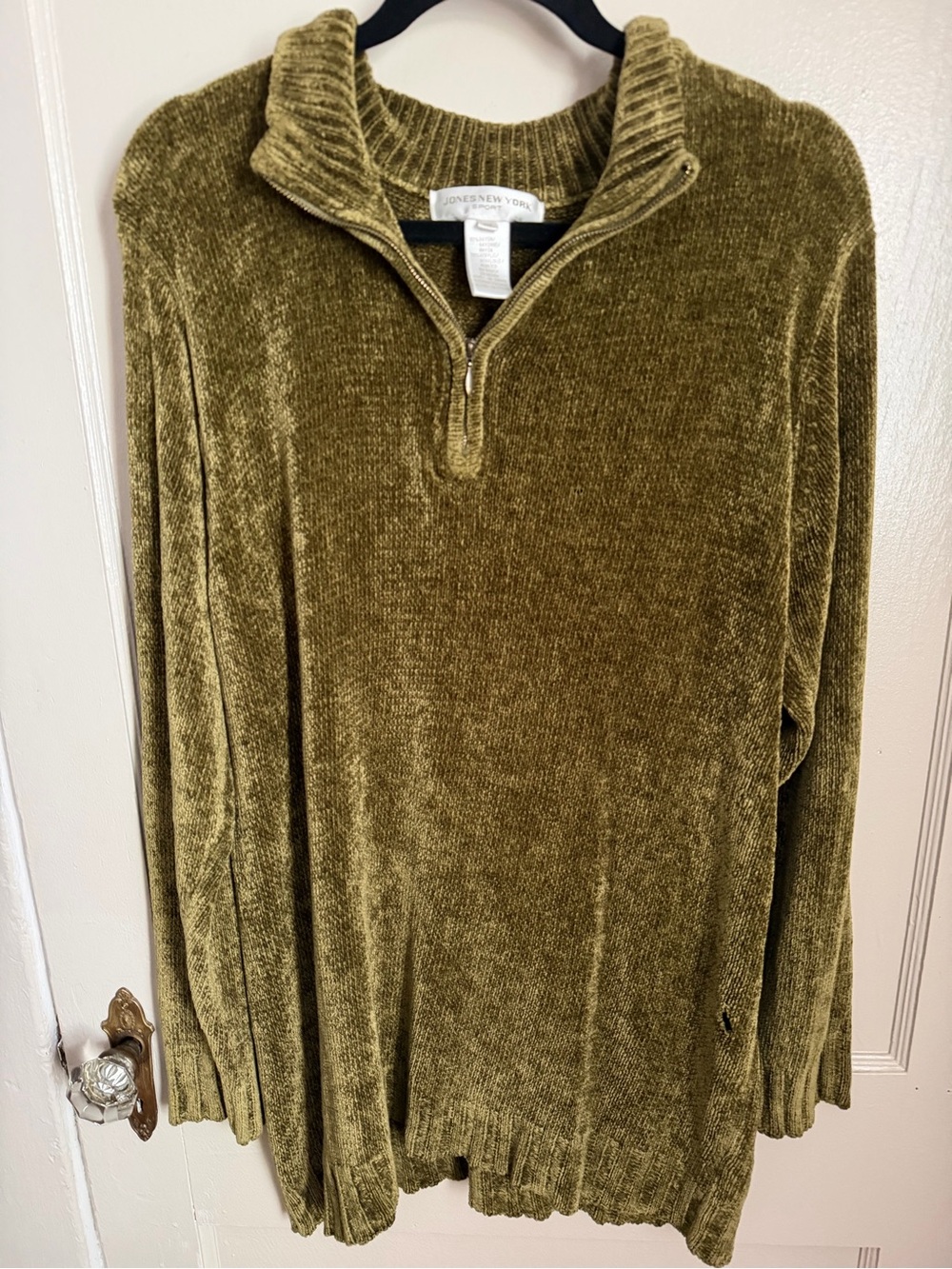 Jones New York Olive Green Chenille Quarter-Zip Sweater - Women’s